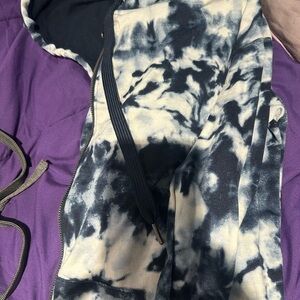 LuLaRoe Black and Cream Patterned Hoodie